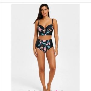 High waist floral bathing suit